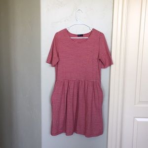 short sleeve red dress with white stripes